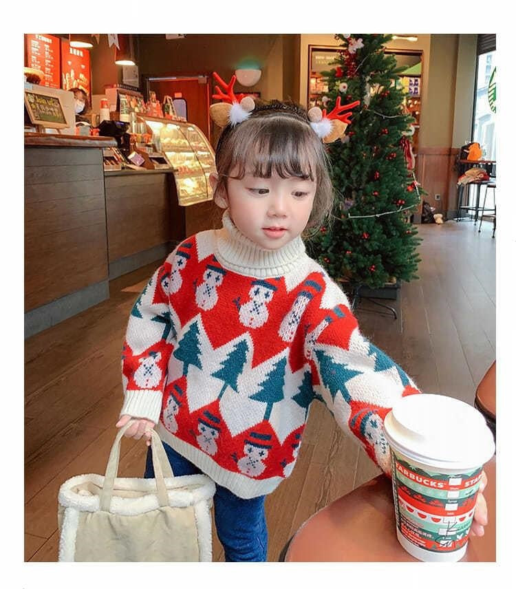 Kid Baby Girls Christmas Thickened High Collar Pullover Sweater