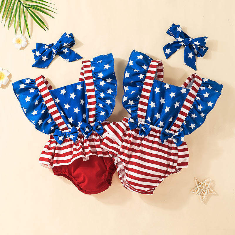Baby Summer Festival Sleeveless Independence Day Striped Rompers