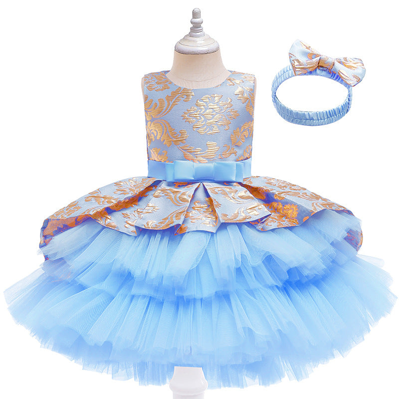 Kid Baby Girl Christmas Long Dress Bow Lace Evening Dress