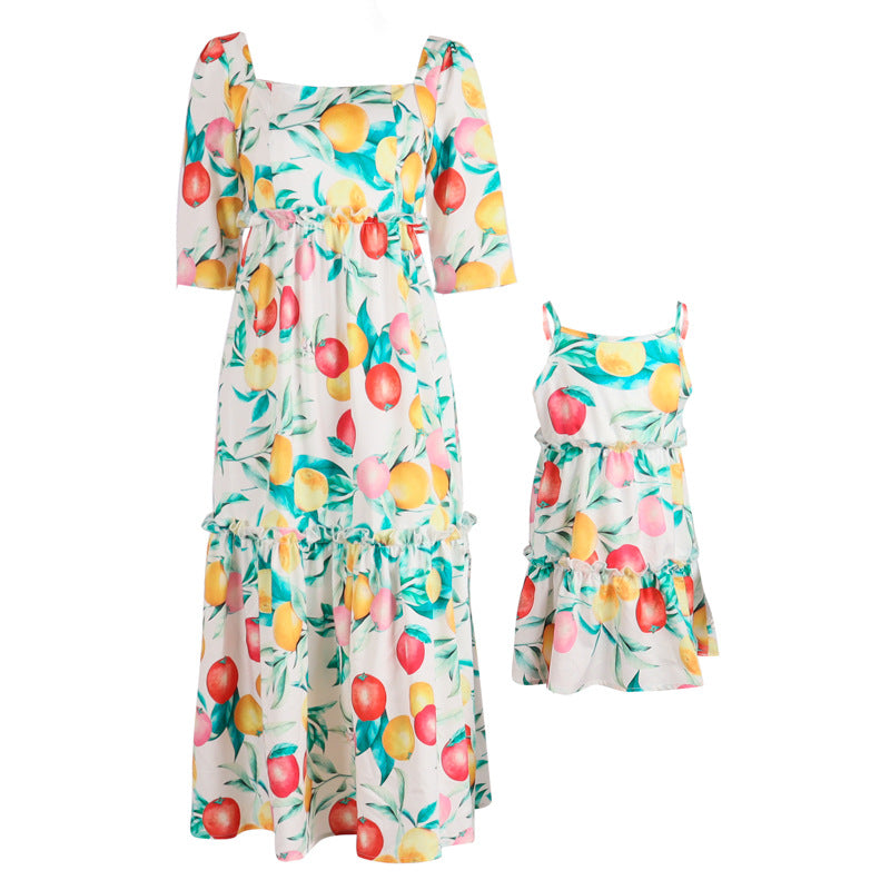 Family Matching Mother-daughter Lovely Print Summer Holiday Dresses