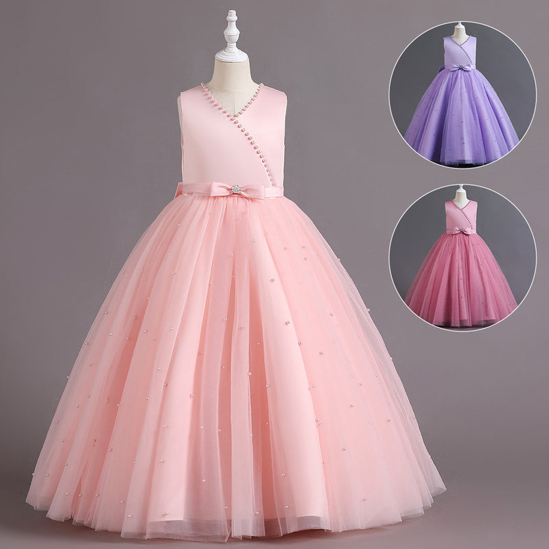 Kid Girl Princess Autumn Peng Yarn Catwalk Piano Host Dresses