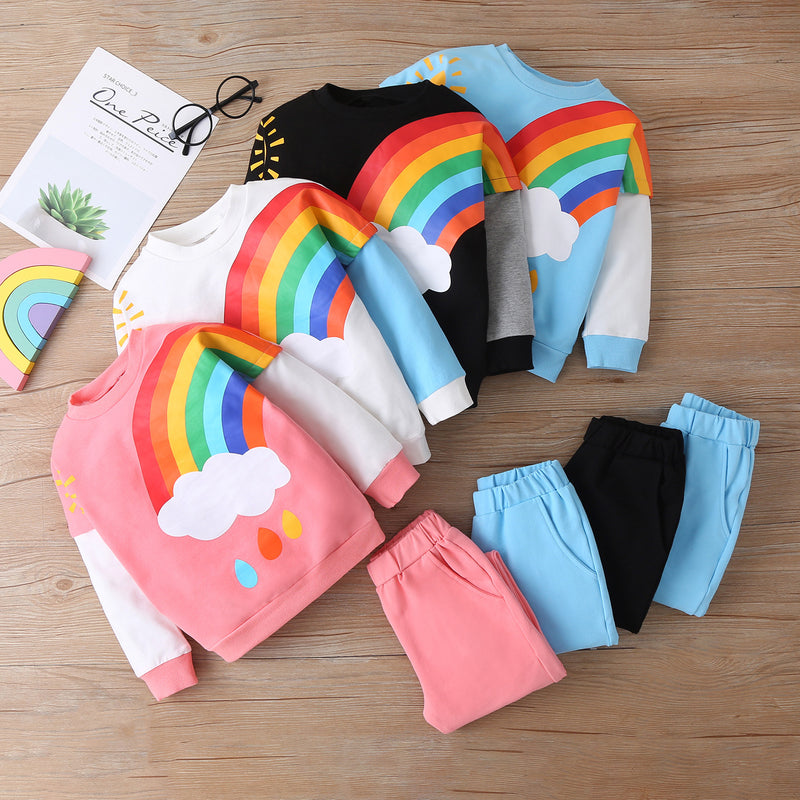 Kid Baby BoyLong Sleeve Rainbow Print 2 Pcs