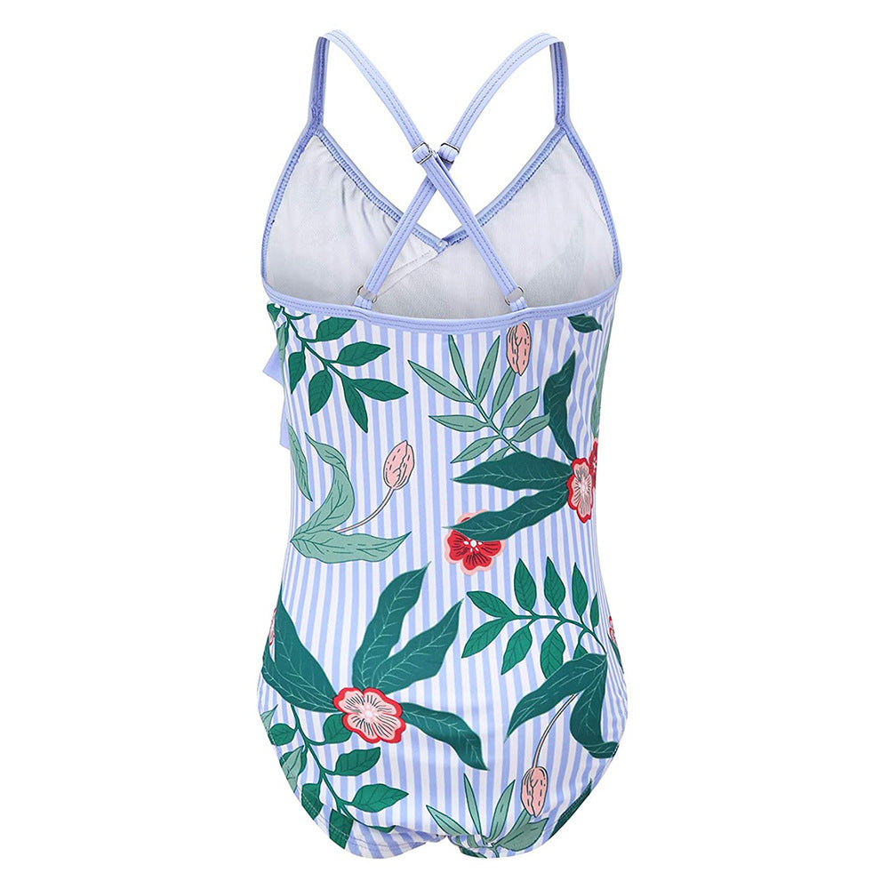 Kid Girls Swimsuit Ruffled One-piece Soaking Spring Beachwear