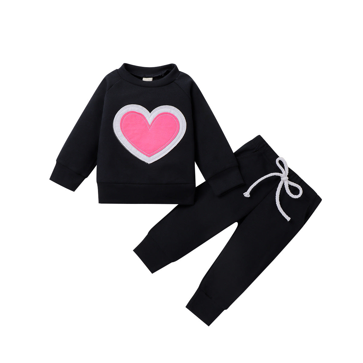 Infants Baby Girl Valentine  Pure Color Long Sleeve Love Suit 2 Pcs Set
