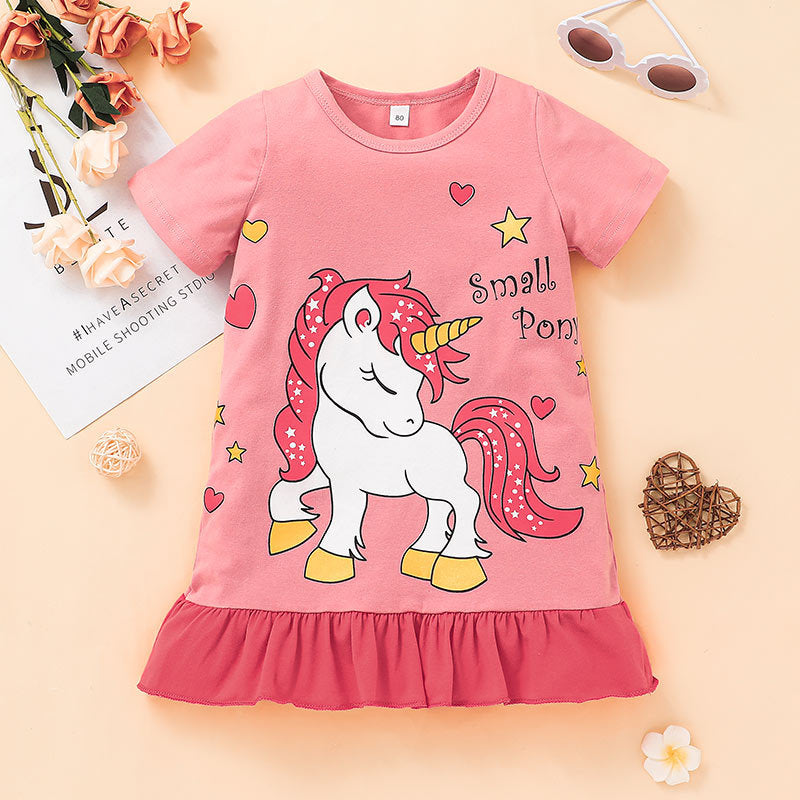 Kid Baby Girl Unicorn Summer Short Sleeve Cartoon T-shirt