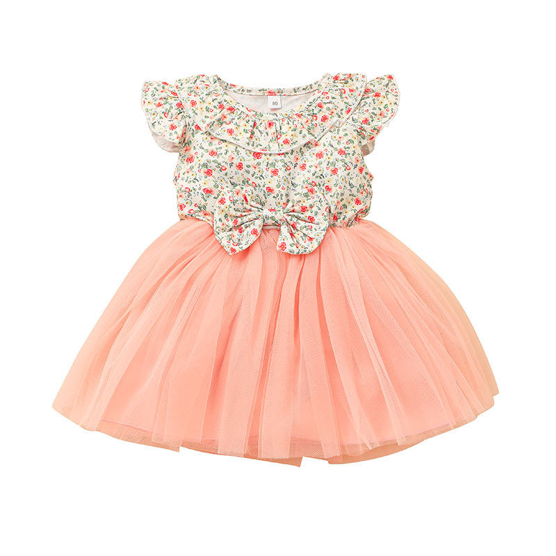 Kid Baby Girl Spliced Flower Fly Sleeve Gauze Dresses