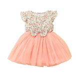 Kid Baby Girl Spliced Flower Fly Sleeve Gauze Dresses