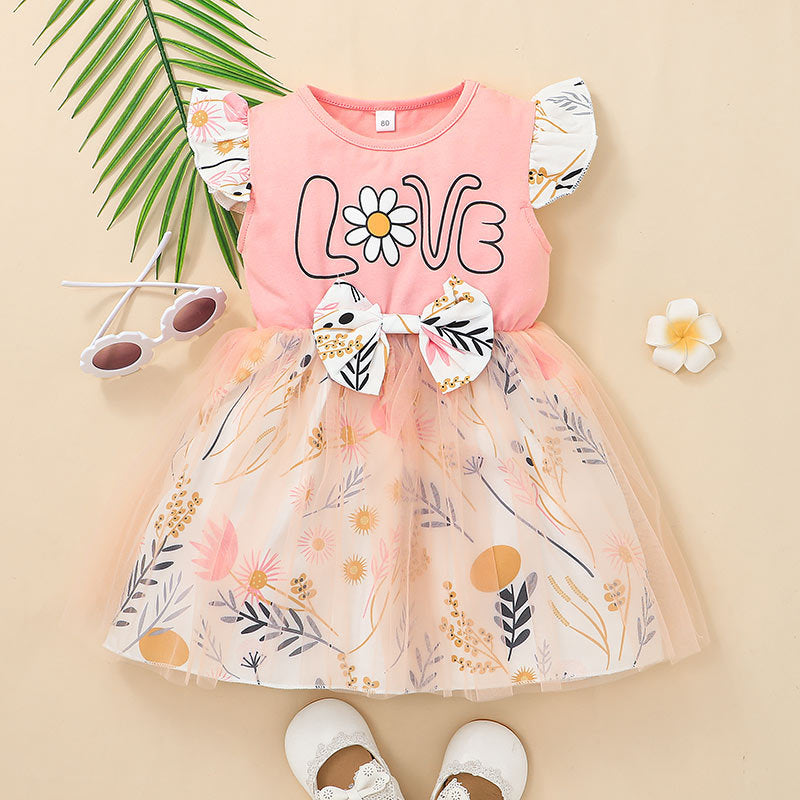 Baby Girl Flower Summer Sweet Alphabet Printed Princess Dresses