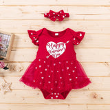 Baby Girl Valentine's Day Love Red Gauze Climbing Rompers