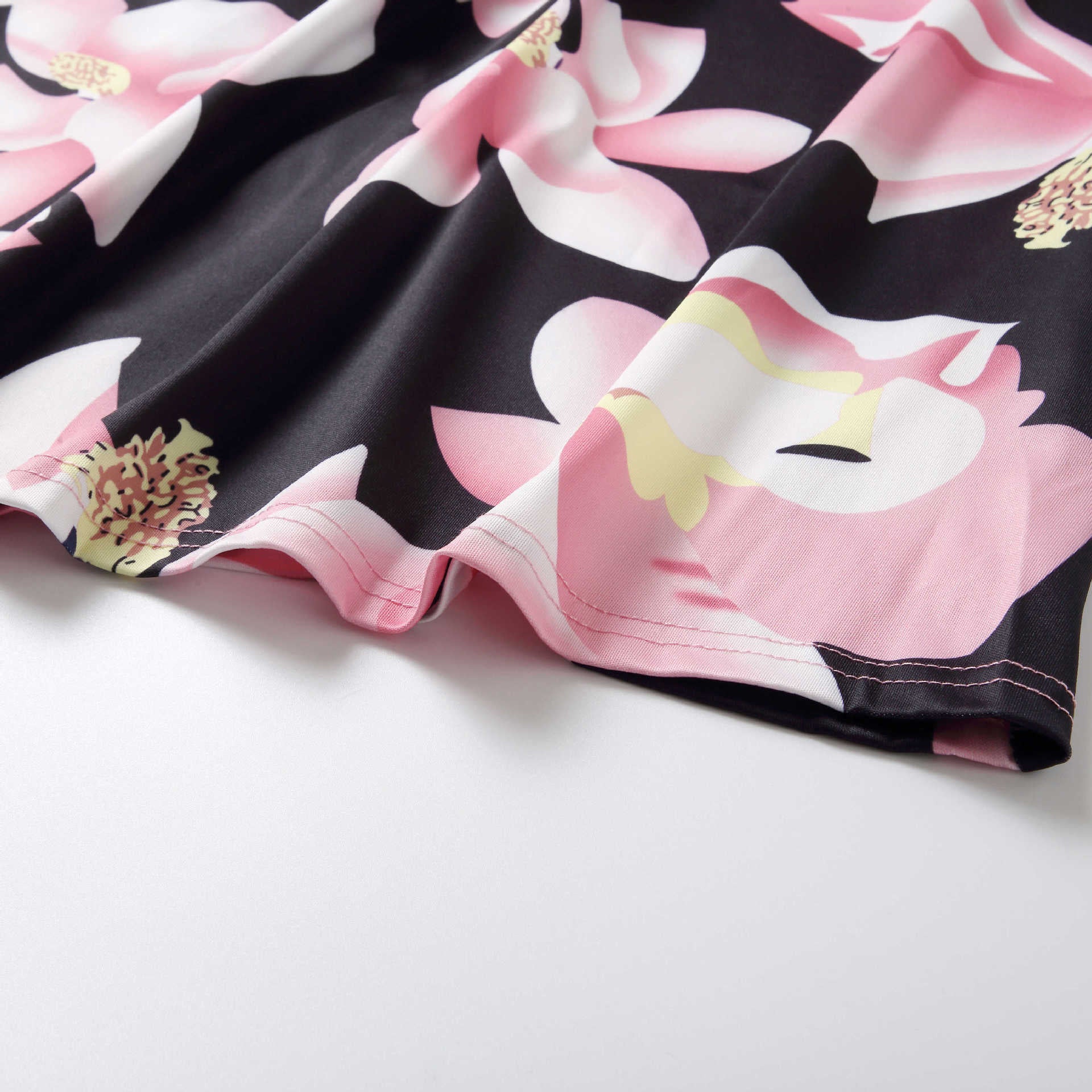 Family Matching Mother Daughter Splicing Printing Flowers Dress