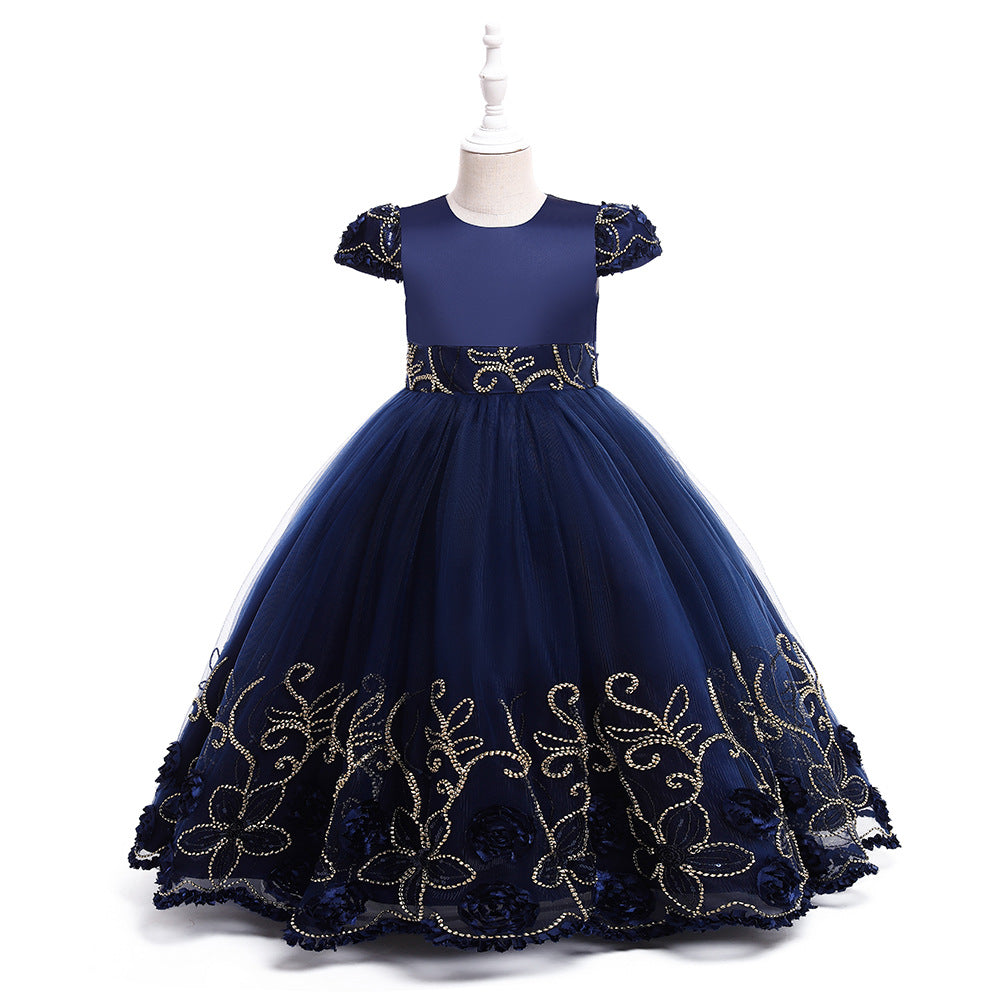 Kid Girl Princess Sleeveless Long Evening Catwalk Piano Performance Dresses