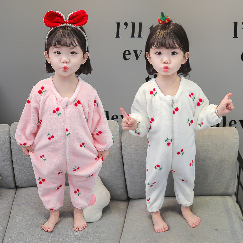 Baby Girl One-piece Autumn Winter Fleece Thickened Flannel Pajamas