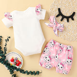 Baby Easter Bunny Print Triangle Halter Suit Sets 2 Pcs