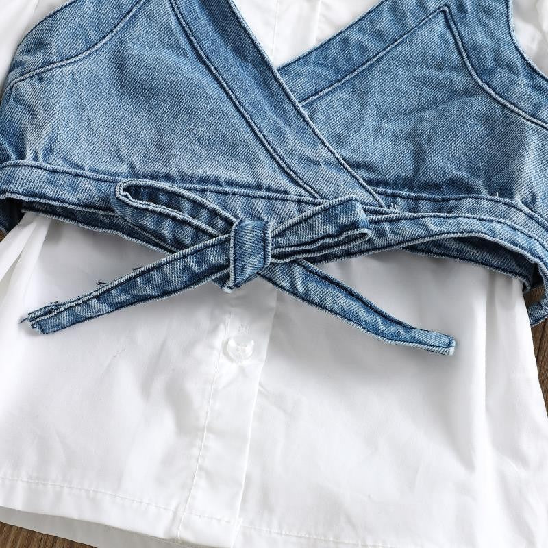 Kid Baby Girls Suit Fashion Long Sleeves Jeans Ripped 3 Pcs Sets