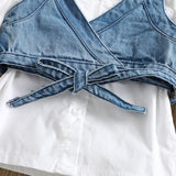 Kid Baby Girls Suit Fashion Long Sleeves Jeans Ripped 3 Pcs Sets