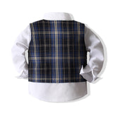 Kids Baby Boy Banquet Party Gentleman Plaid 3 Pcs Sets