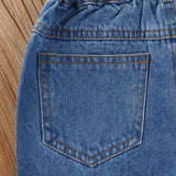 Kid Baby Girls Printed One-shoulder Jean Shorts 2 Pcs Sets