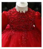 Kid Baby Flower Girl Wedding Pomfret Yarn Long Sleeve Birthday Princess Dress