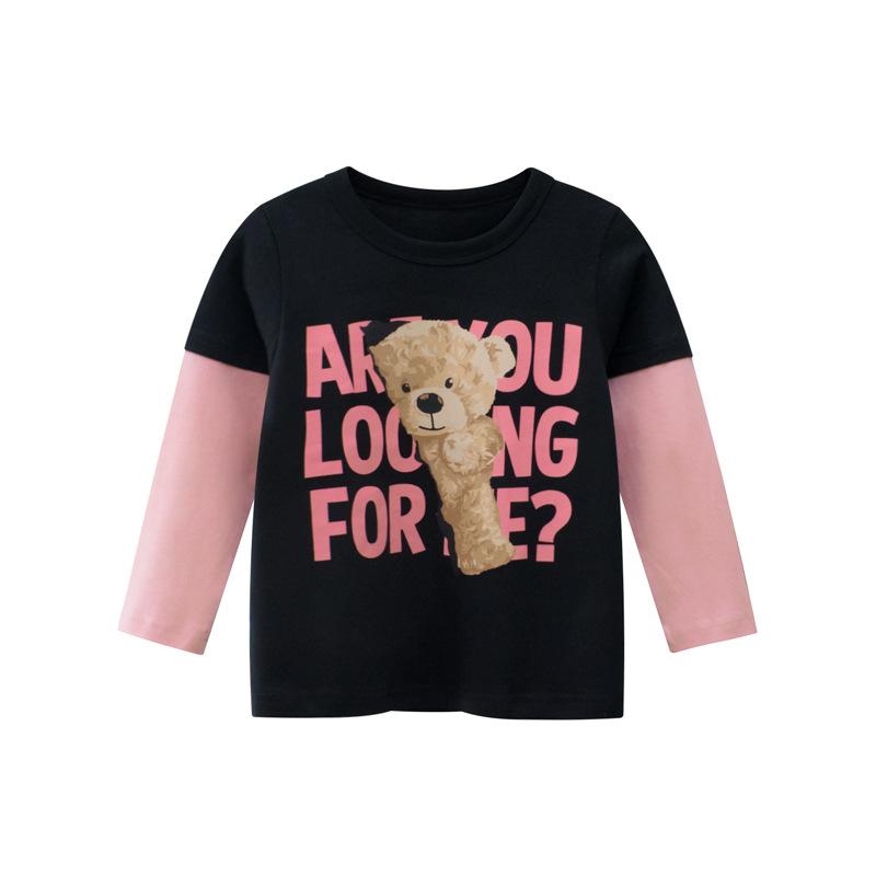 Toddler Girl Bear Print Long Sleeve T-shirt 2 Colors