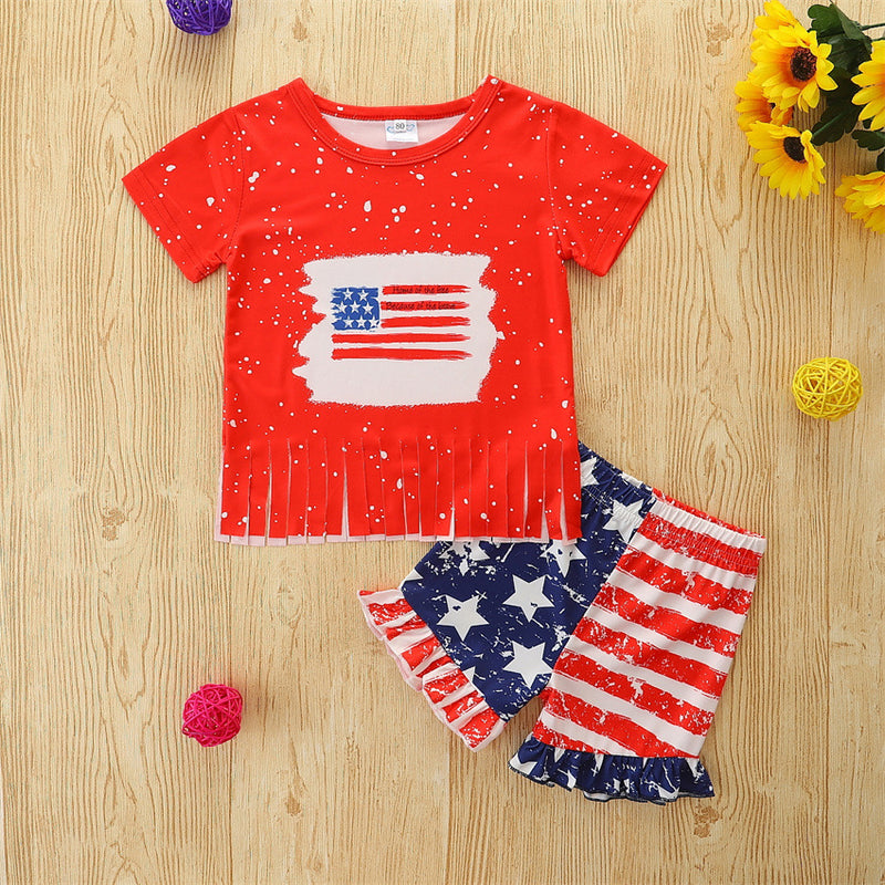 KidGirls Summer Independence Day Set Short Sleeve Striped Star 2 Pcs
