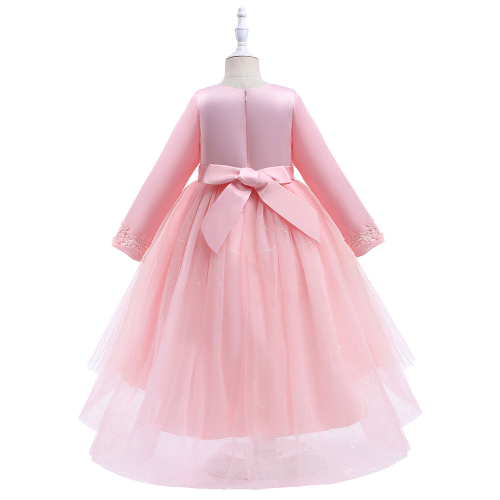 Kid Girls Awning Mesh Embroidery Princess Flower Dress
