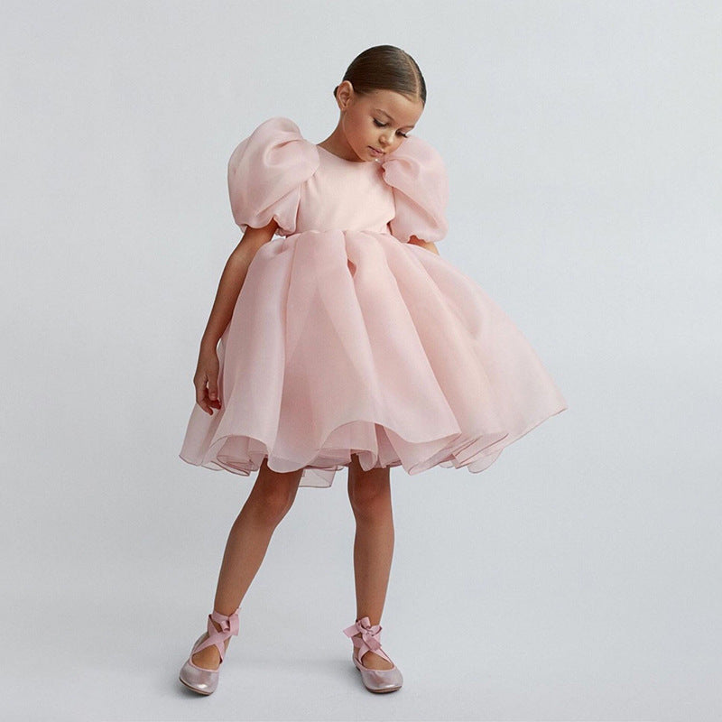 Kid Baby Girl Princess Bubble Sleeve Puffy Gauze  Lace Dresses