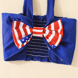 Baby Girls Striped Bow Suspender Holiday Independence Day Rompers