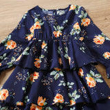 Kid Baby Girl Autumn Rose Print Multi-layer Long-sleeved Flower Dress