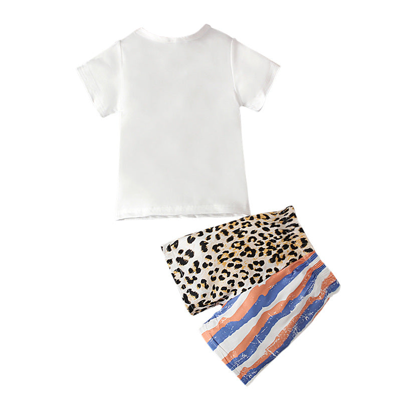 Kid Baby Girls Mosaic Pattern Letter Short Sleeve 2 Pcs Sets