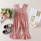 Baby Girl Jumpsuit Solid Color Wooden Ear Sleeve Suspenders Pants