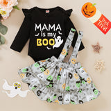 0-18M Baby Girls Spring Autumn Halloween Alphabet Print Halter 2 Pcs Sets