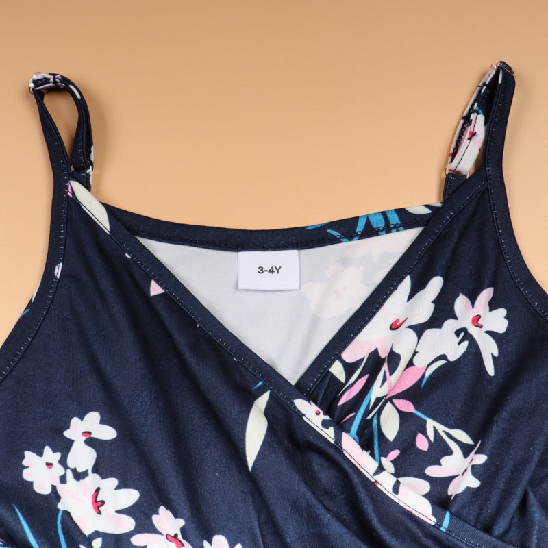 Family Matching Mother- daughter Floral Print Holiday Beach Dresses