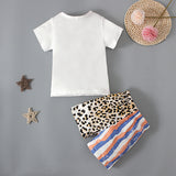 Kid Baby Girls Mosaic Pattern Letter Short Sleeve 2 Pcs Sets