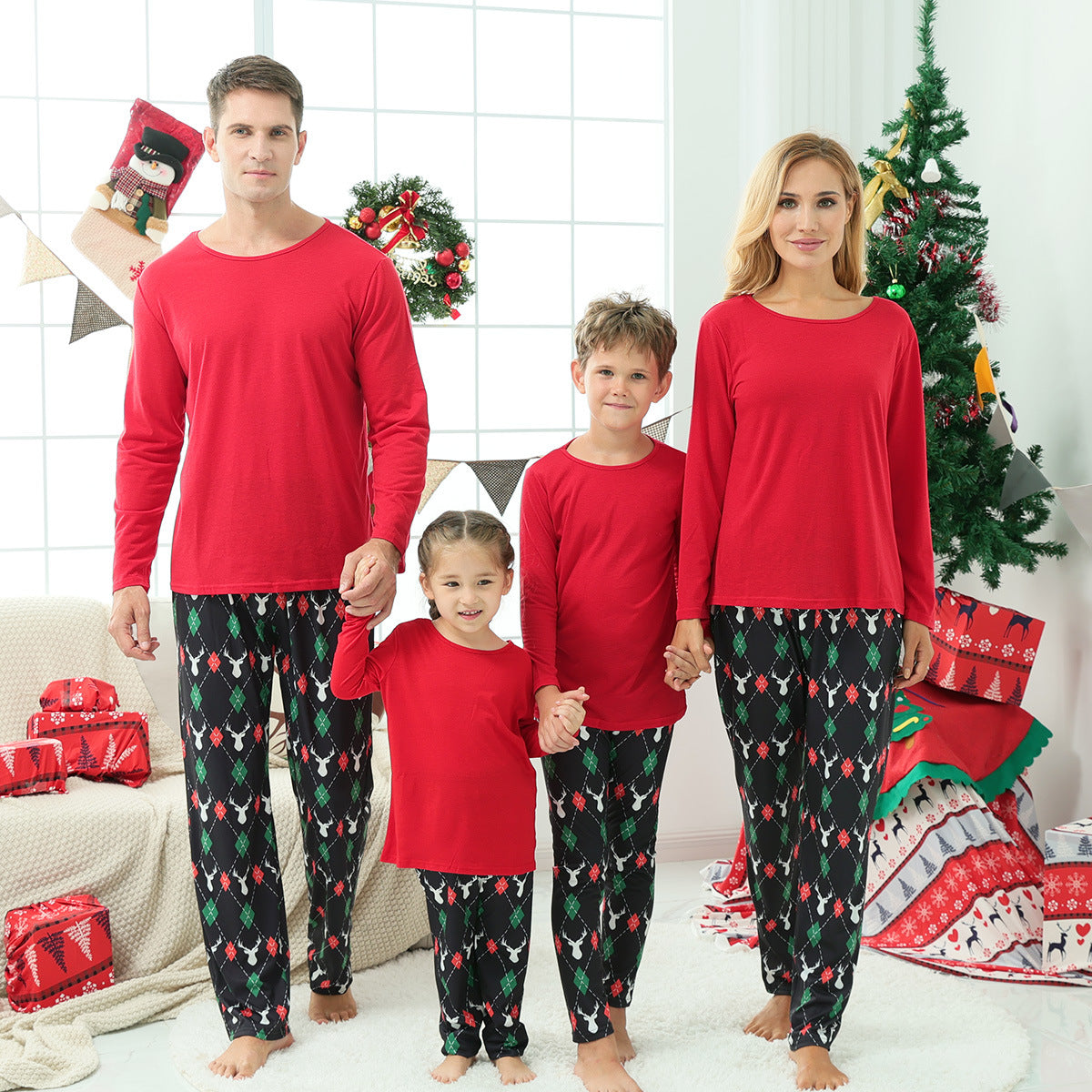 Family Matching Home Red Autumn Christmas Pajamas