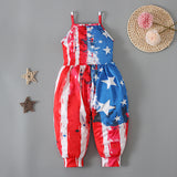Kid Baby Girl Onesie Crawl Suit  American Flag Halter Pants Trousers