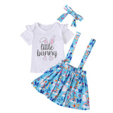 Kid Baby Girls Suit Summer Easter Letter Rabbit Print Strap 3 Pcs Set