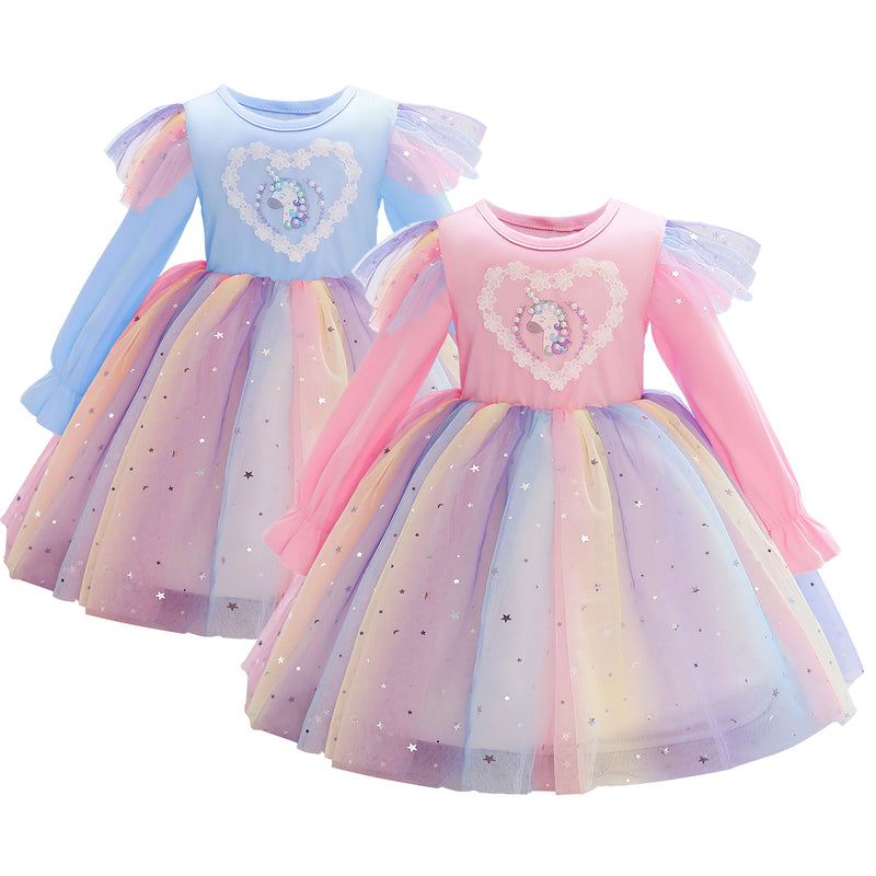 Kid Girl Spring Autumn Long Sleeve Unicorn Birthday Dresses