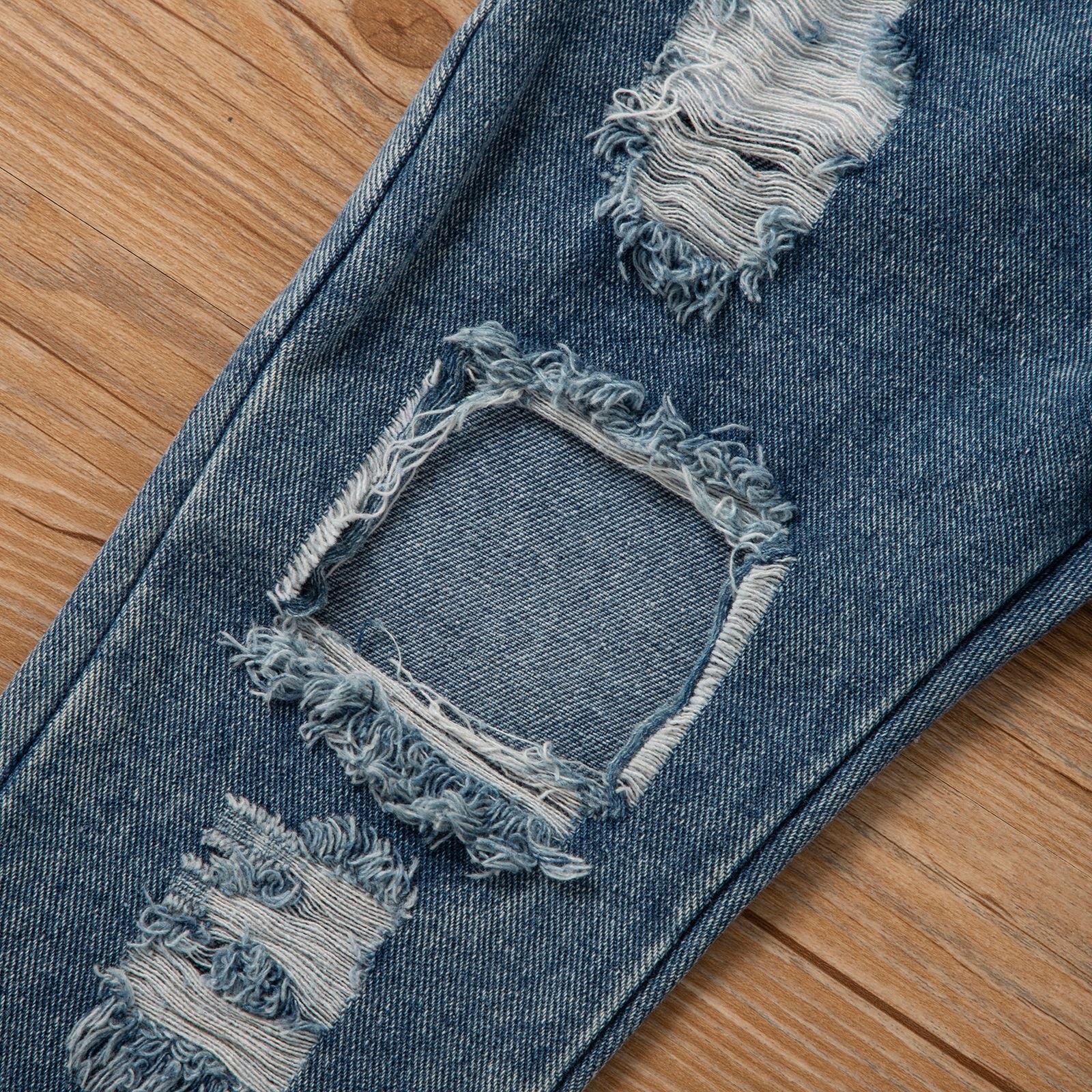 Kid Baby Girl Long Sleeve Jeans Hole Suit Spring Stripe 2 Pcs Sets