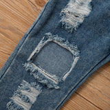 Kid Baby Girl Long Sleeve Jeans Hole Suit Spring Stripe 2 Pcs Sets