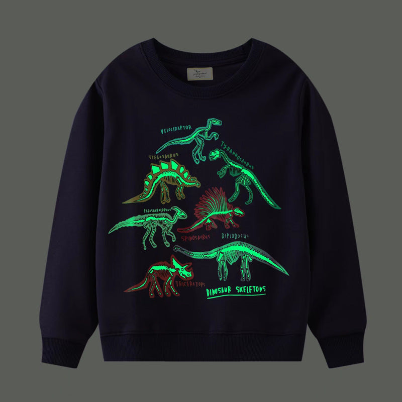 Kid Baby Boys Fall Style Glow-in-the-dark Dinosaur Round Collar Hoodie