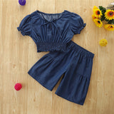 Summer Kid Baby Girl Set Denim Shorts Fashion Casual Suits 2 Pcs Sets