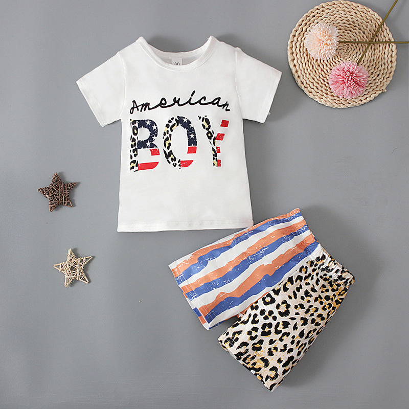 Kid Baby Girls Mosaic Pattern Letter Short Sleeve 2 Pcs Sets
