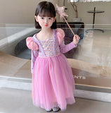 Kid Girl Frozen Pink Long-sleeved Princess Halloween Cartoon Dress