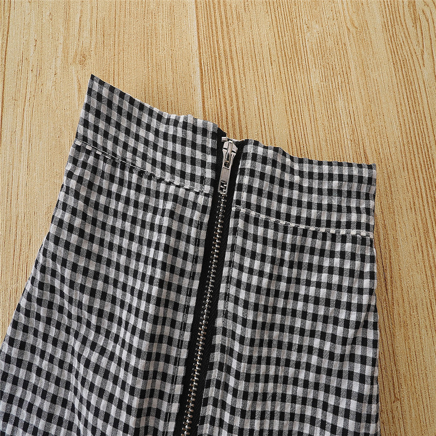 Toddler Kids Baby Girls Summer Sets Black Short Sleeve Square 2 Pcs Sets