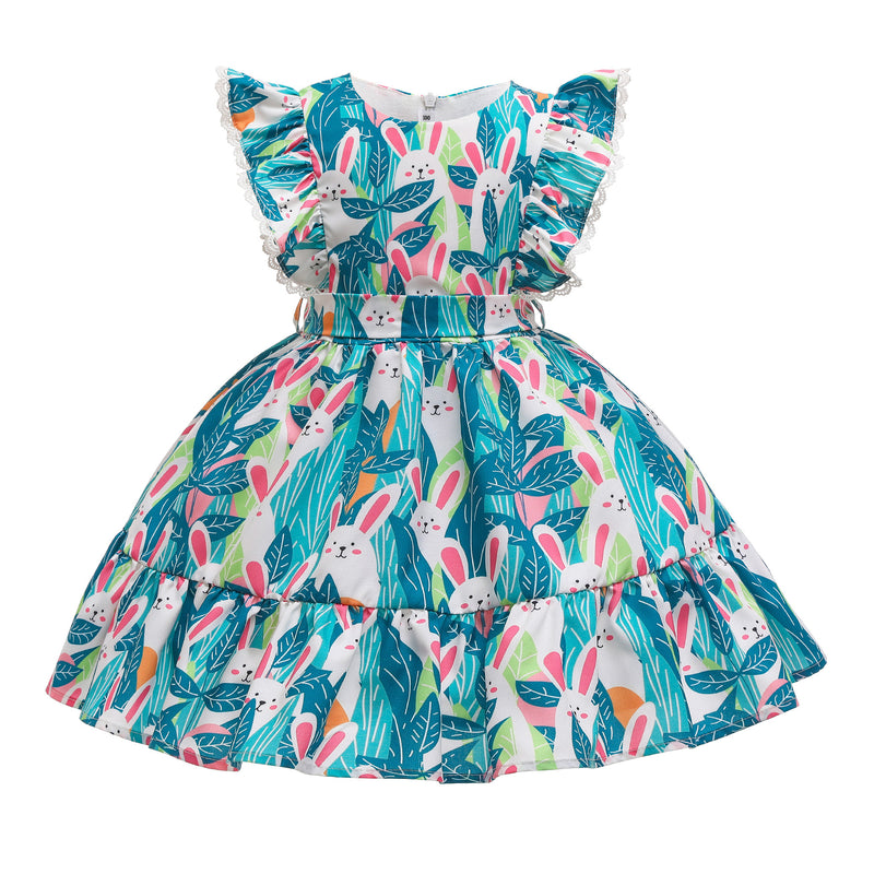 Kid Baby Girls ovely Rabbit Print Princess Flower Casual Dress