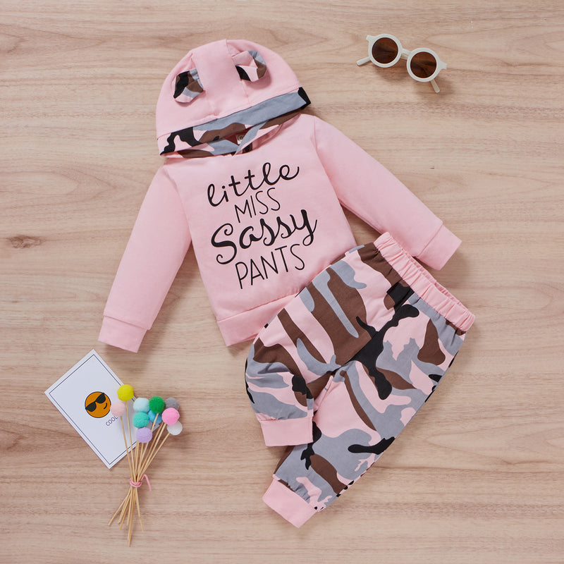 Kid Baby Girl Wear Pink Camouflage Long Sleeves 2 Pcs Sets