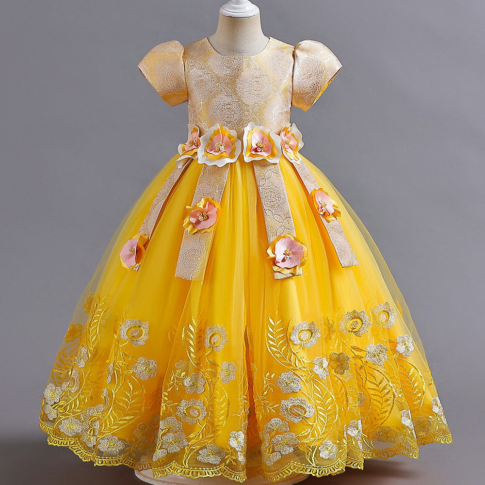 Kid Girl Princess Candy Color Pengpeng Piano Performance  Dresses