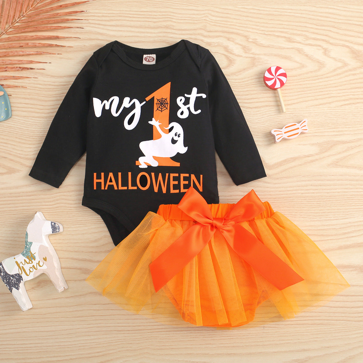 Baby Girl Halloween Printed Mesh Infants Toddlers Suits 2 Pcs Sets