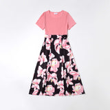 Family Matching Mother Daughter Splicing Printing Flowers Dress