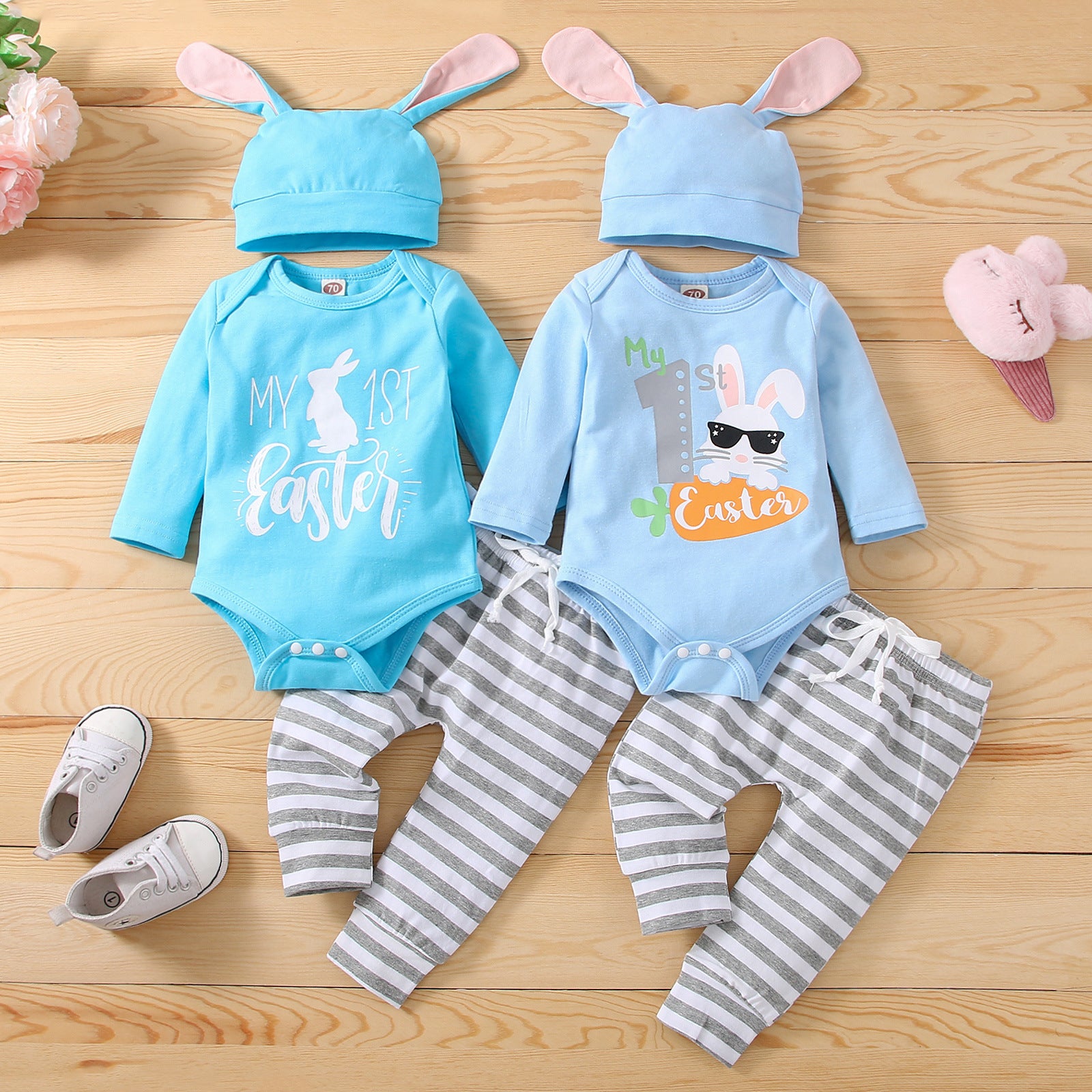 Baby Girl Suit Spring Long Sleeve Rabbit Printed Pure Cotton 3 Pcs Sets